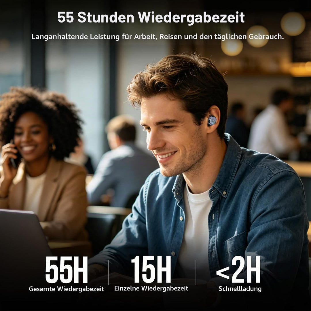 TOZO T10 Kopfhörer Kabellos Bluetooth In Ear mit Ladecase 55 Std. IPX8 | ENC für klare Anrufe und Kl