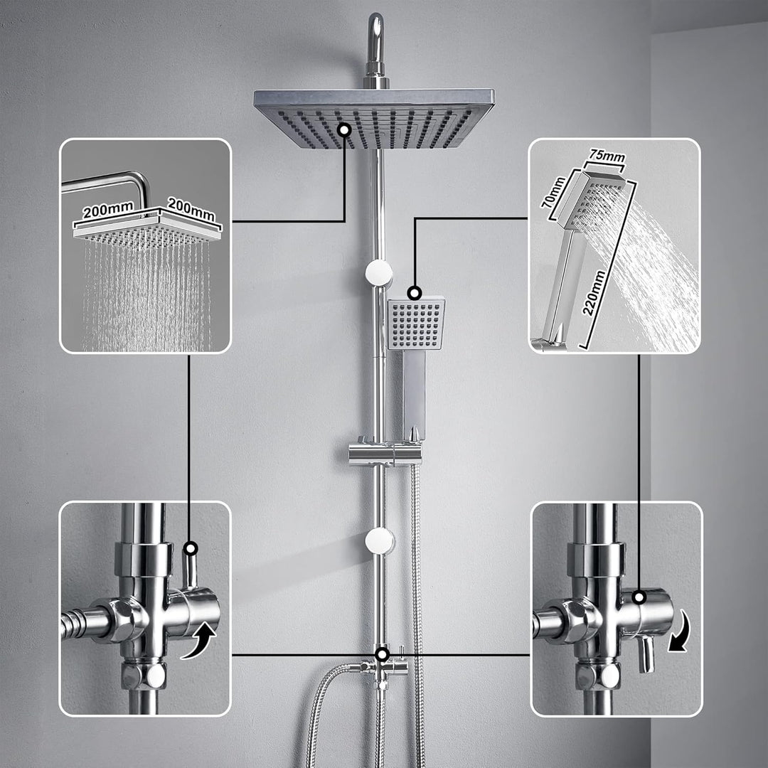 JOHO Edelstahl Regendusche Set, Duschset ohne Armatur, Duschsystem, Überkopfbrause Set, Duschstange