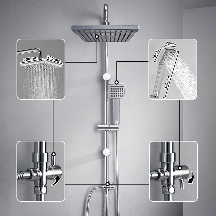 JOHO Edelstahl Regendusche Set, Duschset ohne Armatur, Duschsystem, Überkopfbrause Set, Duschstange