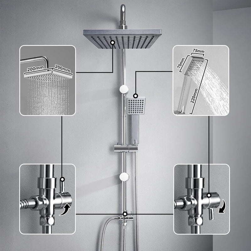 JOHO Edelstahl Regendusche Set, Duschset ohne Armatur, Duschsystem, Überkopfbrause Set, Duschstange
