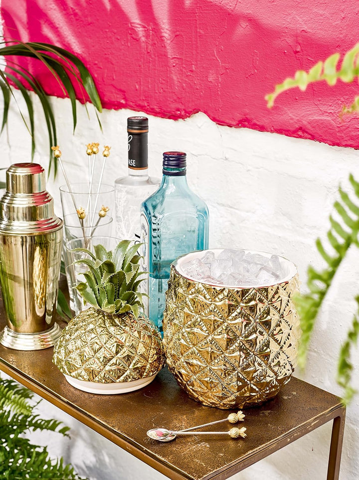 Talking Tables Goldener Ananas Eiswürfelbehälter mit Deckel, Edles Getränkewagen | Retro-Bar-Accesso