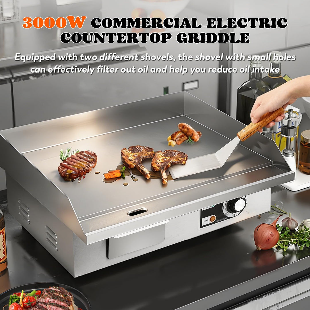 Moongiantgo 22" Kommerzielle Elektrische Grillplatte 3000W, Edelstahl Flachgrill mit abnehmbarer Ölb