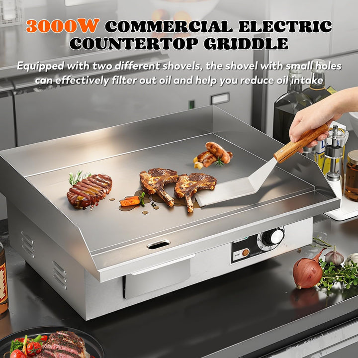Moongiantgo 22" Kommerzielle Elektrische Grillplatte 3000W, Edelstahl Flachgrill mit abnehmbarer Ölb