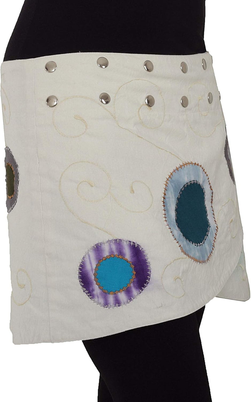 PUREWONDER Damen Wickelrock Goa Minirock mit Kreisen sk20