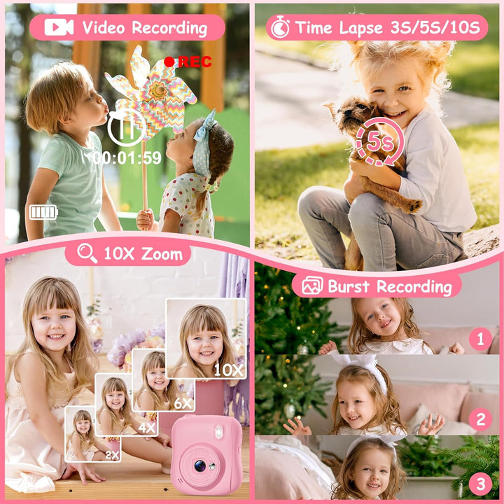 Hangrui Kinderkamera Sofortbildkamera, 14MP Sofortbildkamera Kinder mit 32G Karte & Druckpapier, 108