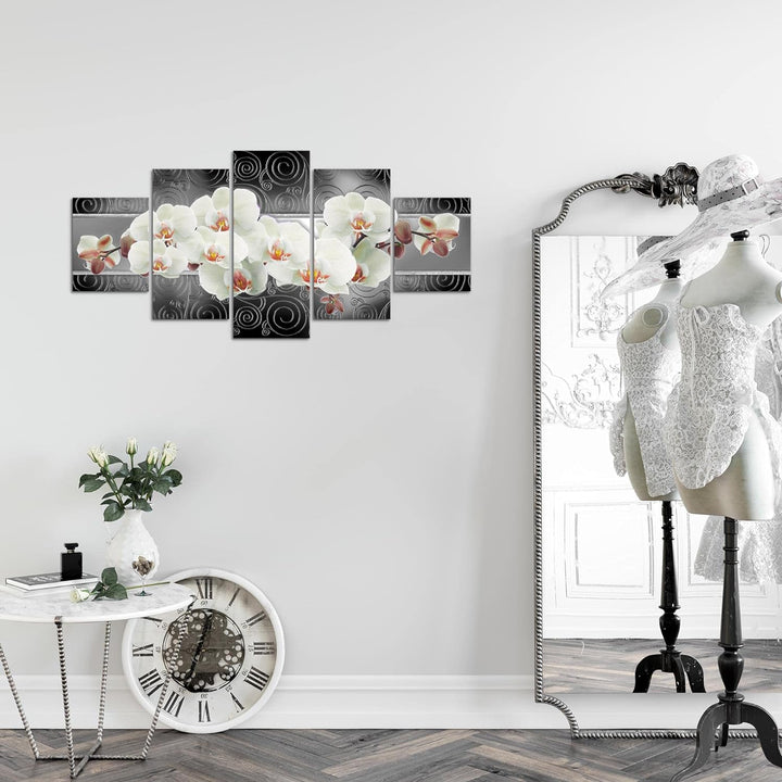 Runa Art Wandbilder Blumen Orchidee 5 Teilig Bild auf Vlies Leinwand Deko Wohnzimmer Abstrakt Grau W