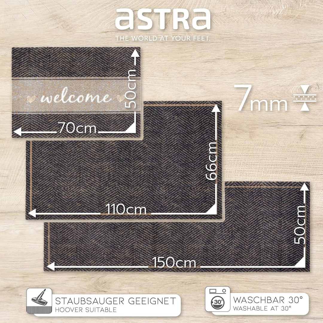 Astra rutschfeste Sauberlaufmatte innen - Fischgrät Welcome 50 x 70 cm - Wohnraum Fussmatte Design -