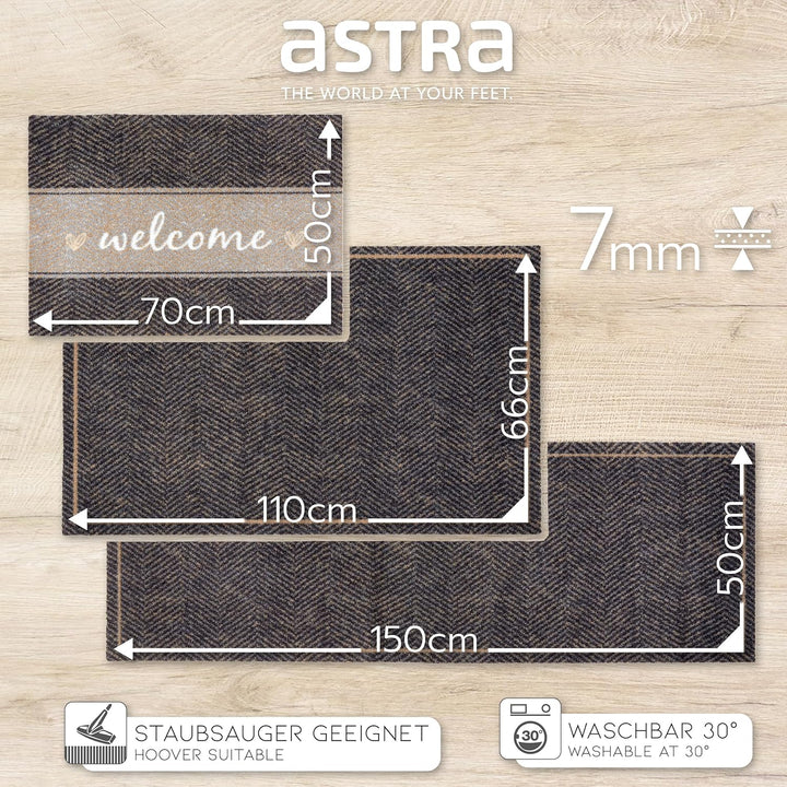 Astra rutschfeste Sauberlaufmatte innen - Fischgrät Welcome 50 x 70 cm - Wohnraum Fussmatte Design -