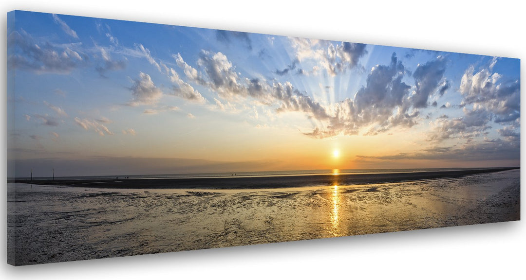 Feeby. Leinwandbild, Bilder, Wand Bild, Wandbilder, Kunstdruck 150x50 cm, SONNENUNTERGANG, MEER, NAT