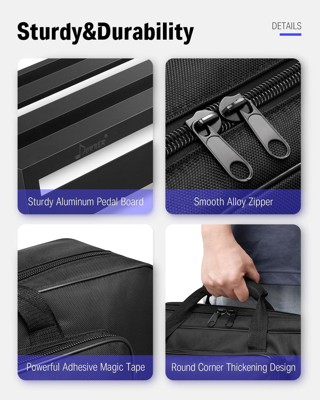 Donner Gitarre Pedal Board Case Aluminium Pedalboard mit Tasche, Gitarren Effektboard, 500 * 290 * 1