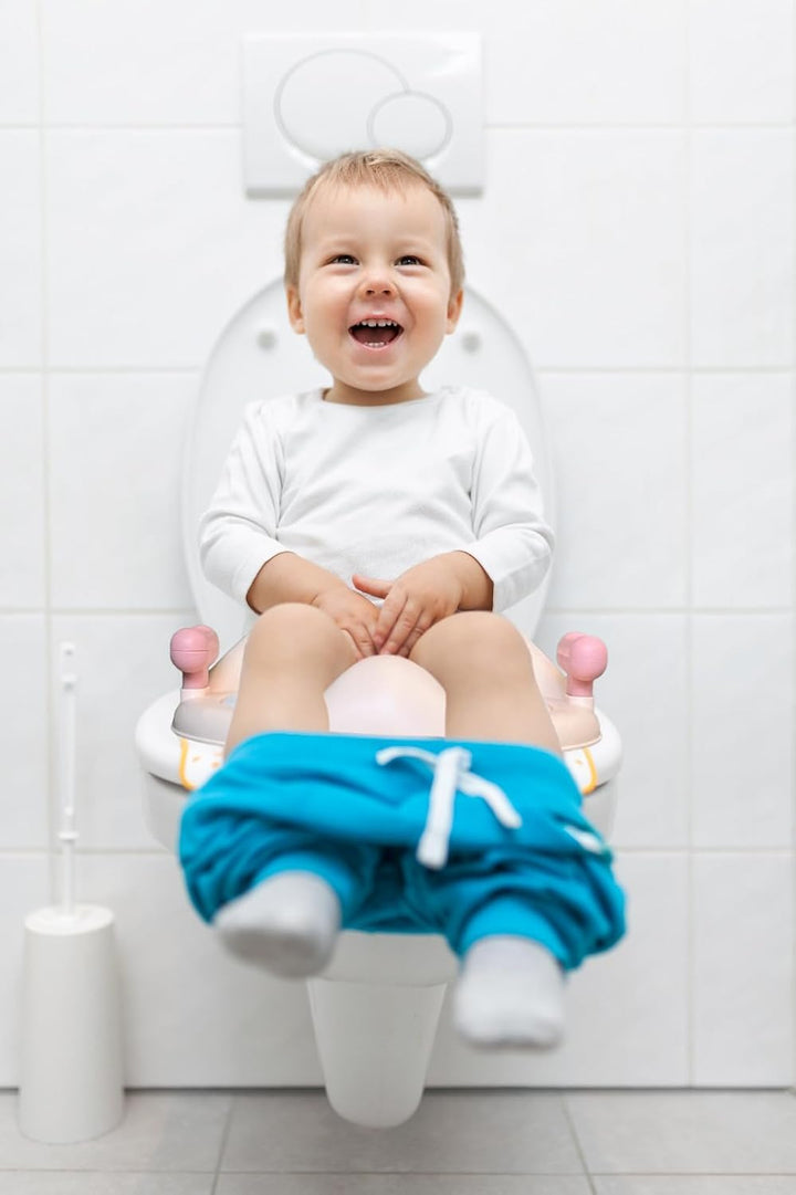 Valtom - Toilettensitz Kinder mit Stepper - inkl. Sitzkissen und Tierdesign Pink mit Treppe, Pink mi