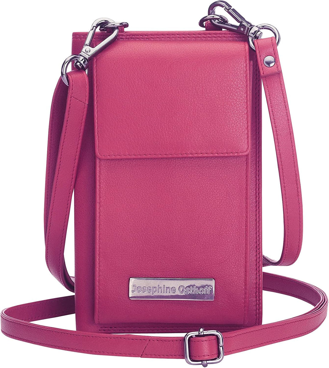 Josephine Osthoff Handy Umhängetasche mit Geldbörse, handgemacht aus 100% Echtleder, Clutch für Dame