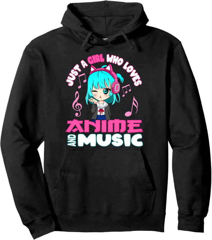 Anime and Music Girl for Teen Chibi Grafik lustig Pullover Hoodie