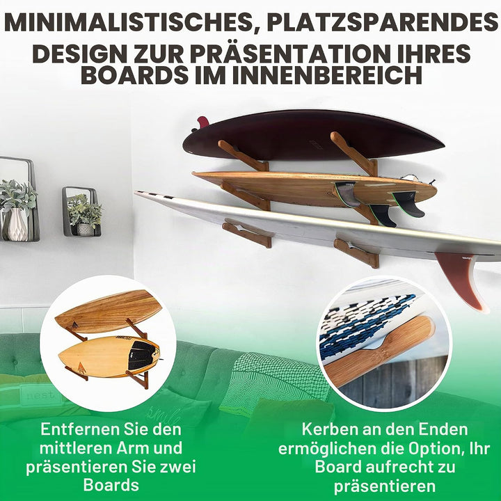 COR Surf Holz Surfbrett Wandhalterung für Surfbretter, Snowboards, Skateboards, dreistufiger Surfbre