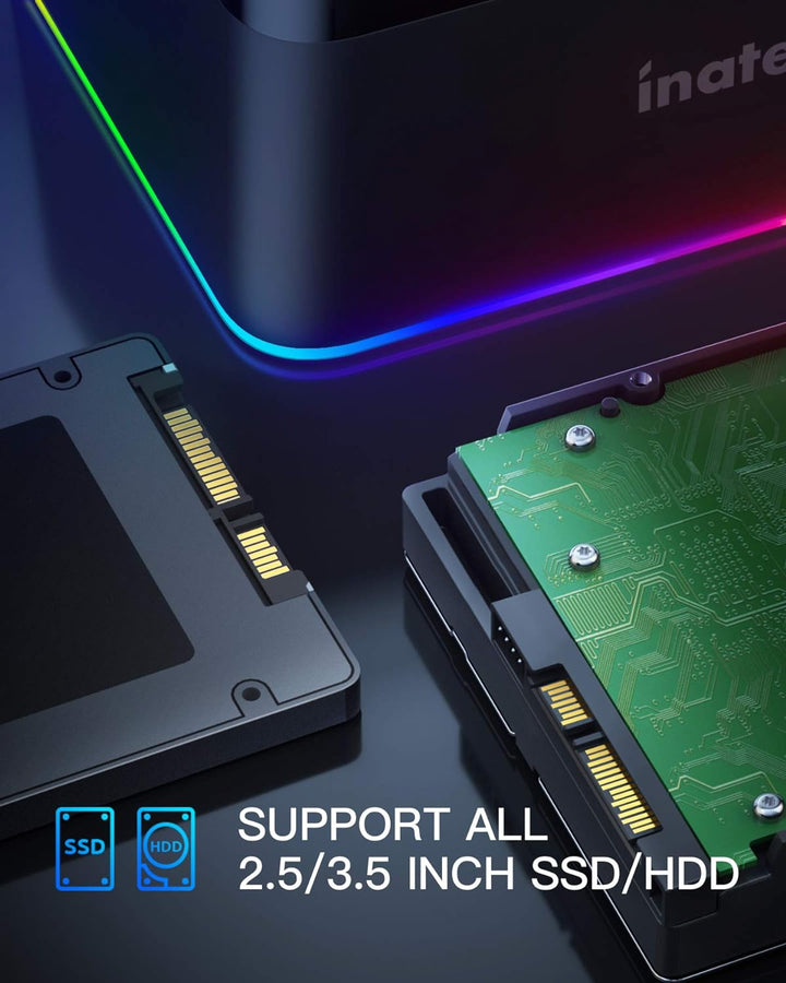 Inateck RGB Festplatten Dockingstation USB 3.0 mit Offline-Klonfunktion, für 2.5 u. 3.5 Zoll SATA HD