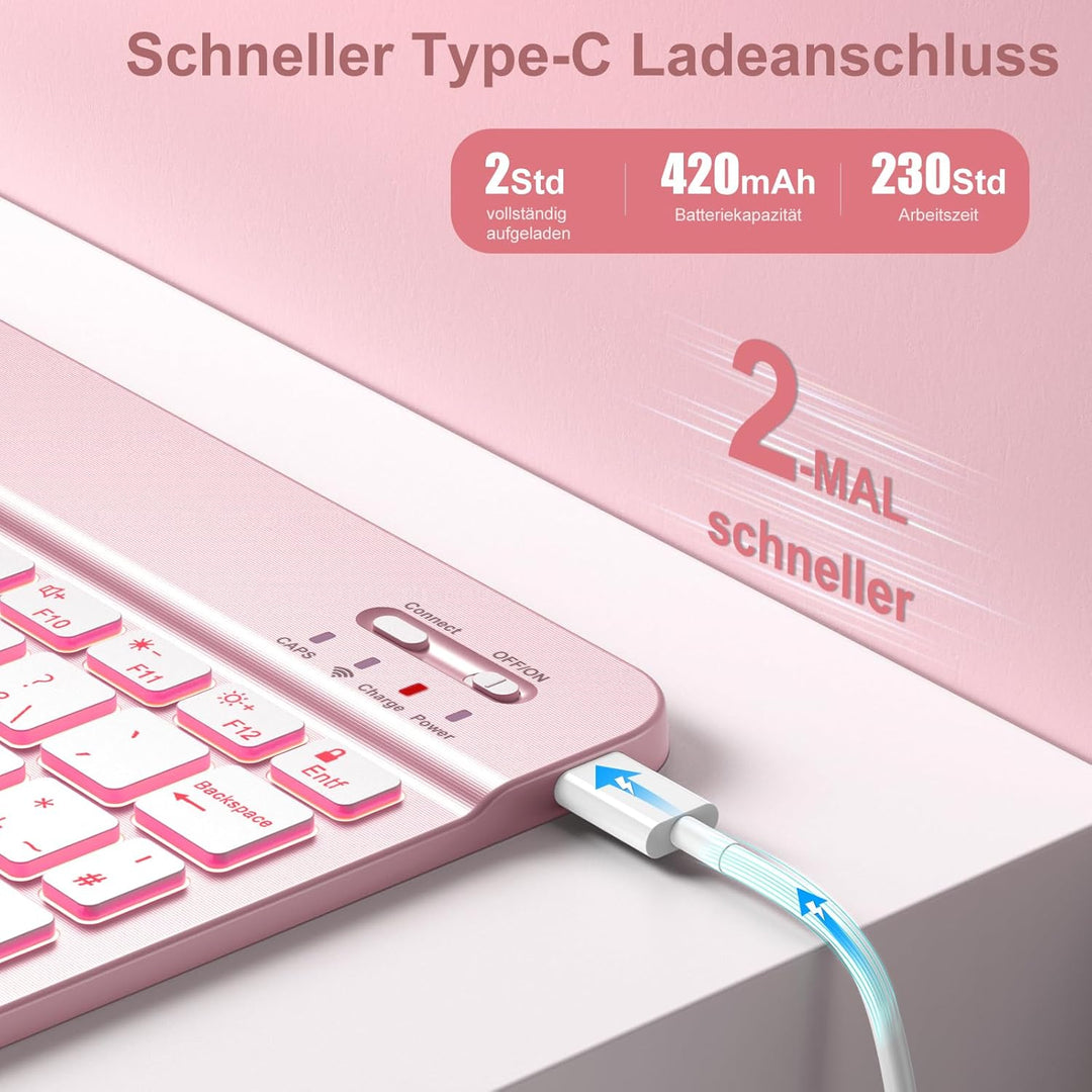 Vobafe Hülle mit Tastatur für iPad A16 11/10 Generation (2025/2022, 11/10.9 Zoll)- 7 Farben Beleucht