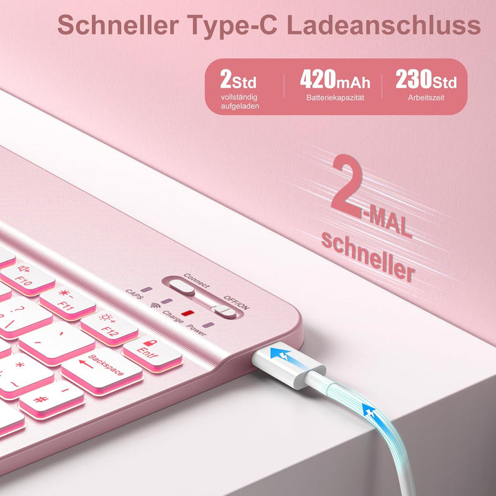 Vobafe Hülle mit Tastatur für iPad A16 11/10 Generation (2025/2022, 11/10.9 Zoll)- 7 Farben Beleucht