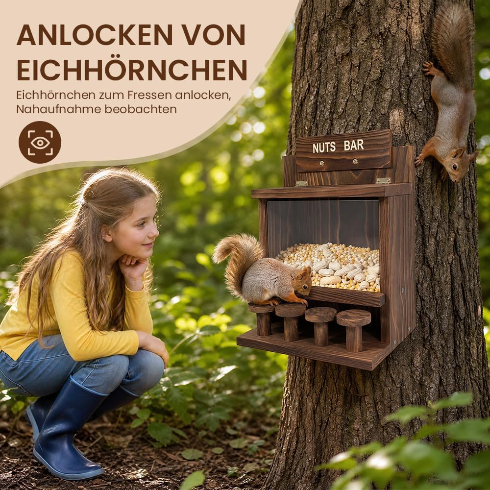 Eichhörnchen Futterhaus aus Holz, Futterstationen für Eichh-örnchen, Futterhaus Eichhör-Nchen Wetter