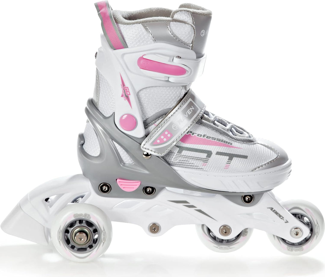 3in1 Inline Skates Inliner Triskates Rollschuhe Raven Profession Weiss/Rosa 28-32 (18,5cm-21cm), Wei