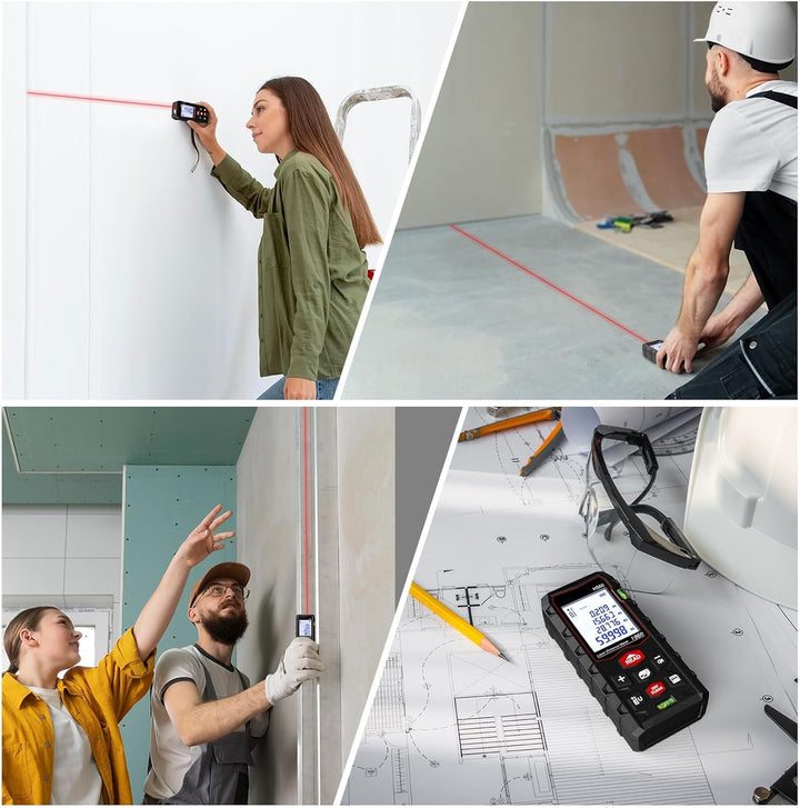 Laser Entfernungsmesser Messgerät für räume - 60M Dual-Level IP54 Wasserdicht, Entfernungs-/Flächen-