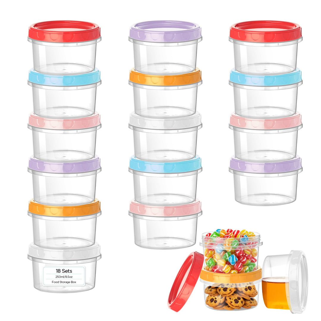 VINATO 18Pcs Frischhaltedosen Mit Deckel, 250ml Kleine Dosen Mit Deckel Plastik, Lebensmittelbehälte