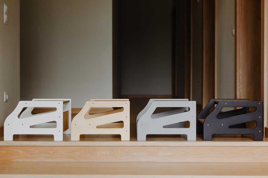 Weco Tritthocker mit 2 Stufen Streifendesign Holzhocker für Kinder Kindertreppchen Schemel Kindermöb