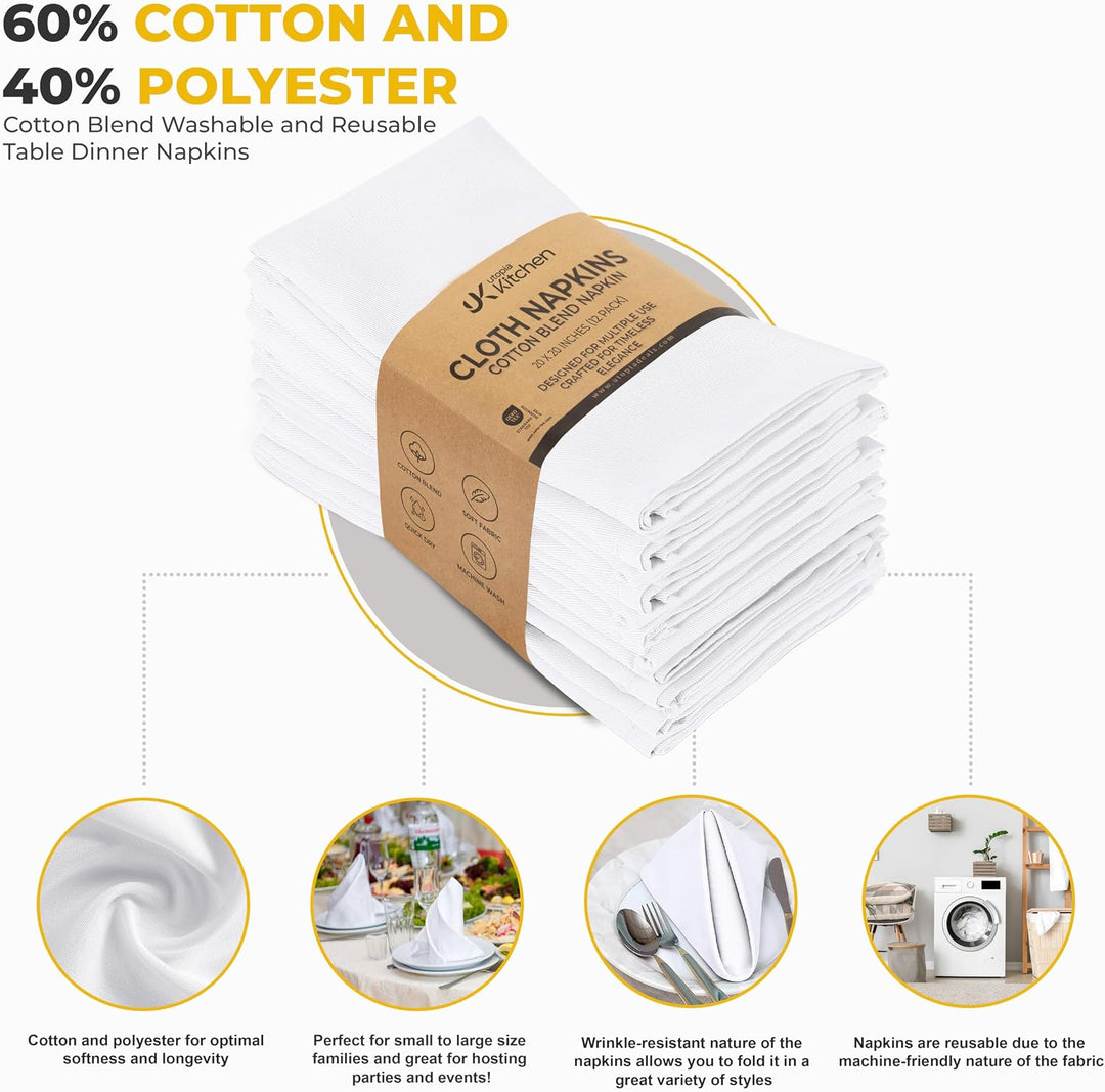 Utopia Kitchen Stoffservietten [12er Pack, Weiss] 50x50 cm Waschbare Tischservietten für Hotel, Mitt