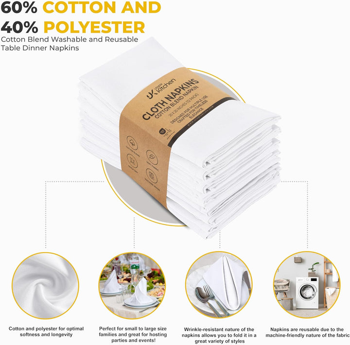 Utopia Kitchen Stoffservietten [12er Pack, Weiss] 50x50 cm Waschbare Tischservietten für Hotel, Mitt