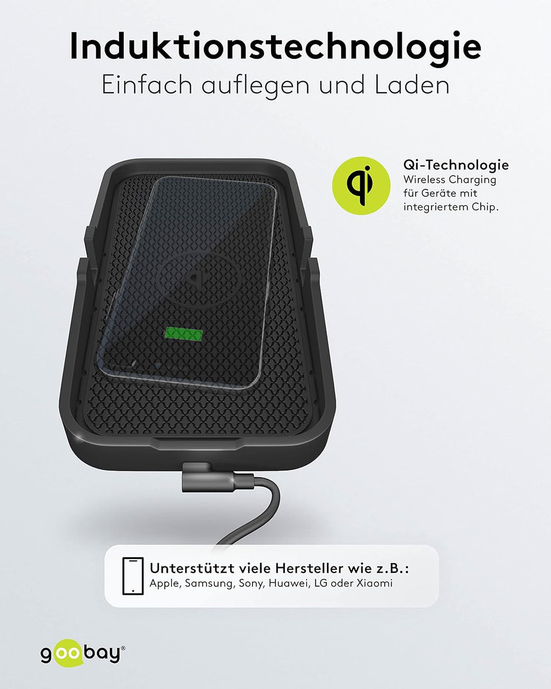 Goobay 60471 Kfz Wireless Charger 15W Qi Ladestation / kabelloses Ladegerät 15W / Induktive Ladestat