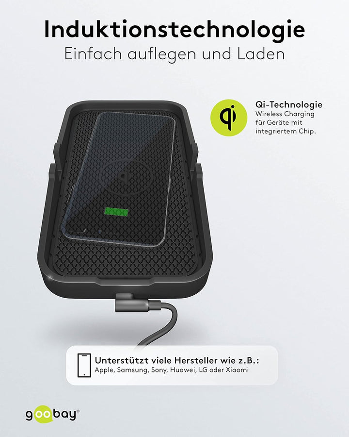 Goobay 60471 Kfz Wireless Charger 15W Qi Ladestation / kabelloses Ladegerät 15W / Induktive Ladestat