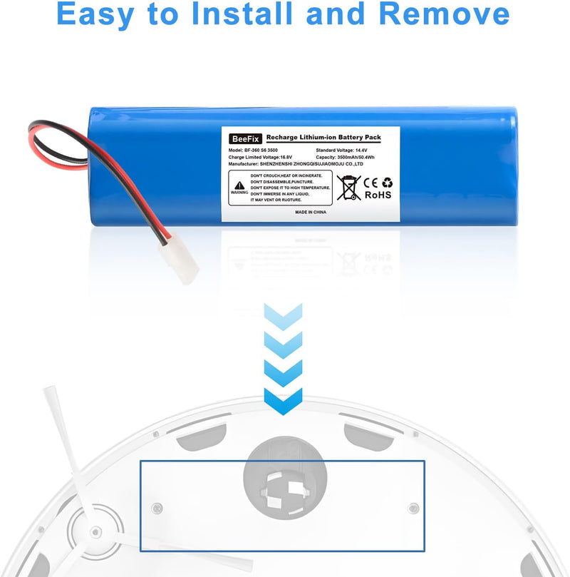 3000mAh Ersatzakku für 360 S6 Wiederaufladbar 14.4V Li-ion Akku Batterie Staubsauger Robotic Vacuum