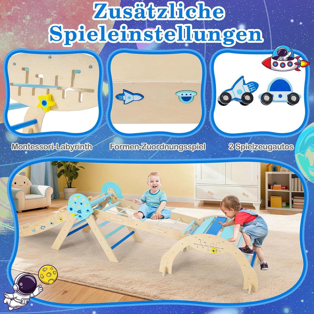 COSTWAY Klettergerüst Indoor 4er Set, klappabres Kletterdreieck mit Rutsche, Kletterbogen, Netz, ink