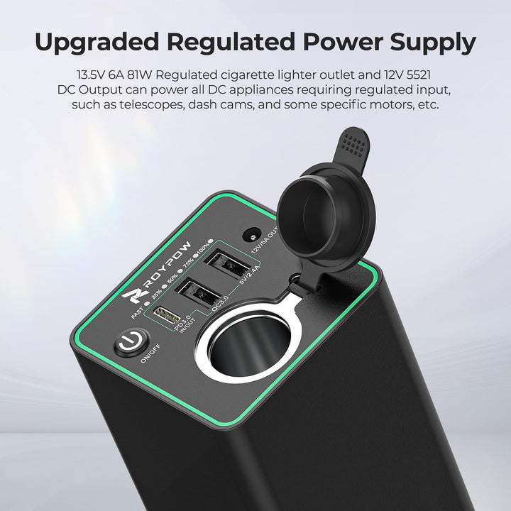 RoyPow Powerbank mit zigarettenstecker 30W PD Tragbares Ladegerät USB-C Power Bank mit 12V DC Anschl