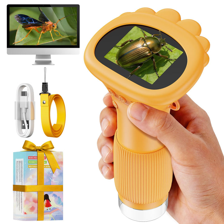Mikroskop für Kinder - Tragbares Kinder Mikroskop 1000X, Gelb | 1000X Taschenmikroskop mit Digitalem