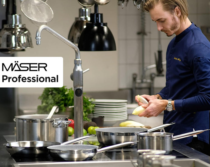 Mäser, Serie Professional, Gemüsetopf 20 cm mit Deckel, Topf aus hochwertigem Edelstahl 18/10, Induk