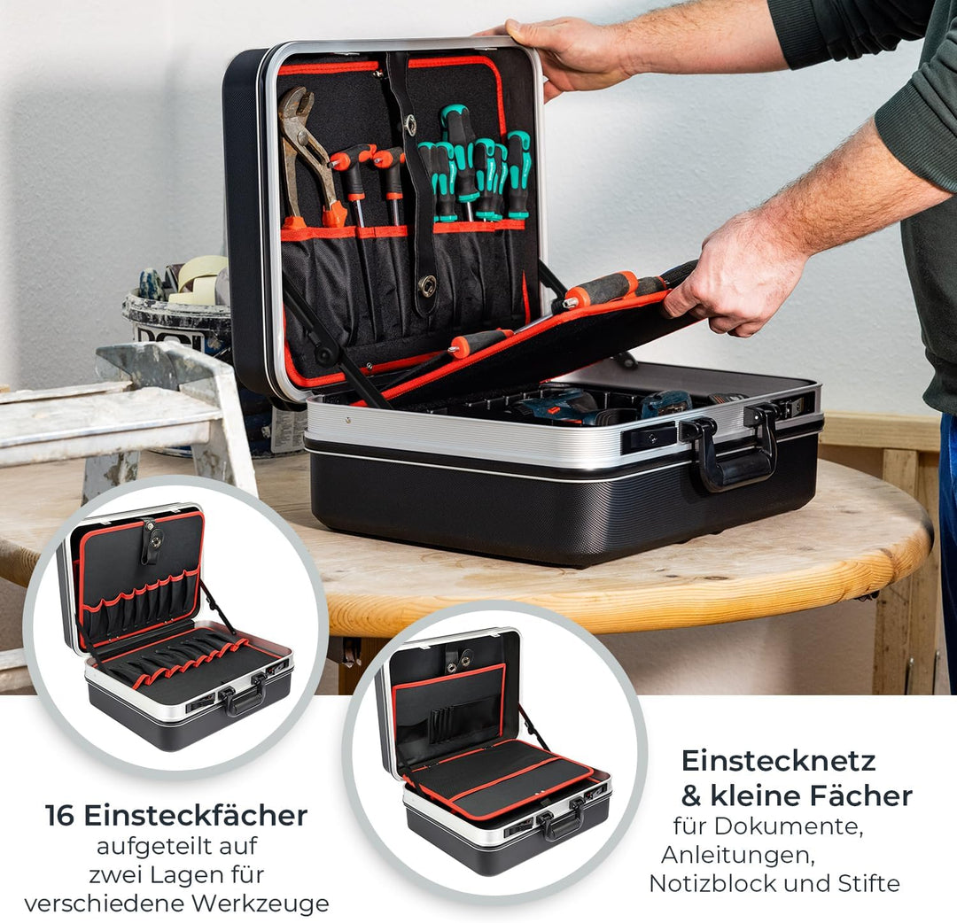 HMF 15601-02 Werkzeugkoffer leer, Werkzeugkiste gross aus ABS-Kunststoff | 47 x 40 x 22 cm, Koffer