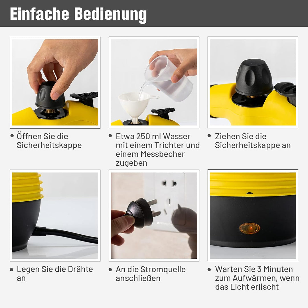COSTWAY Dampfreiniger inkl. 9 Zubehörteil, Handdampfreiniger, Dampfreinigen Handgerät 3 bar / 350ml