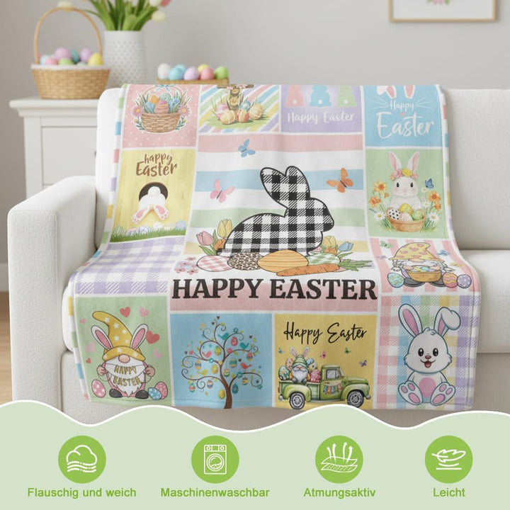 Ostern Kuscheldecke Flanelldecke Schlafdecke Geschenk 150×130CM Ostern Hase Happy easter Geschenk Os