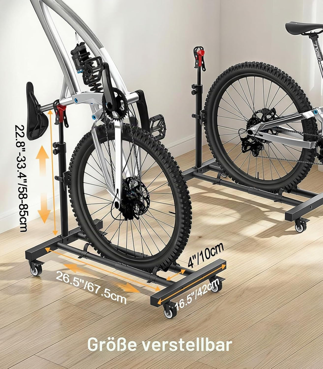 Housolution Vertikaler Fahrradständer mit 360°-Rädern bis 29 Zoll, [2 Stück], höhenverstellbar, bohr