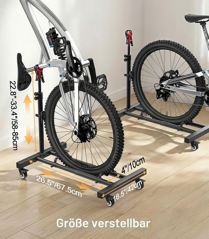 Housolution Vertikaler Fahrradständer mit 360°-Rädern bis 29 Zoll, [2 Stück], höhenverstellbar, bohr