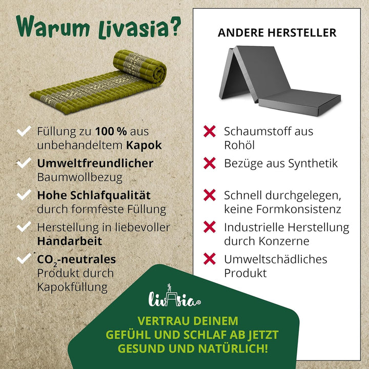 livasia Rollmatte Rollmatratze L-200x110x4,5cm, Gästebett Gästematratze 1 Person, Reisebett Kofferra