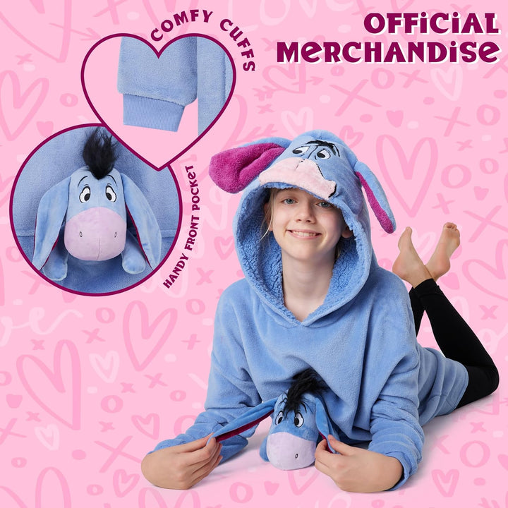 Disney Stitch Hoodie-Decke Kinder, Kapuzenpullover Mädchen mit Sherpa-Kapuze, 3D-Ohren, Kängurutasch