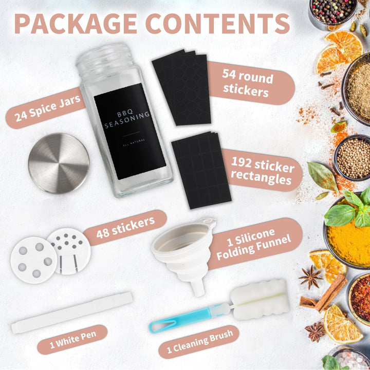 Lannvan Gewürzgläser Eckig Set [24 Stück] mit Edelstahldeckel, 120ml Gewürzdosen mit 246 Etiketten,