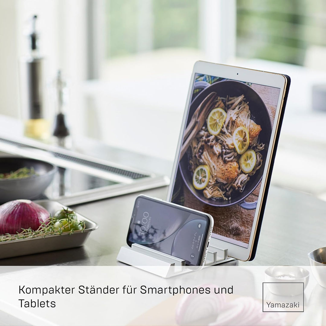 Yamazaki Tower 5274 Tablet-Ständer, Smartphone and Tablet Stand, Weiss, Aluminium/Silikon, 10 x 13 x