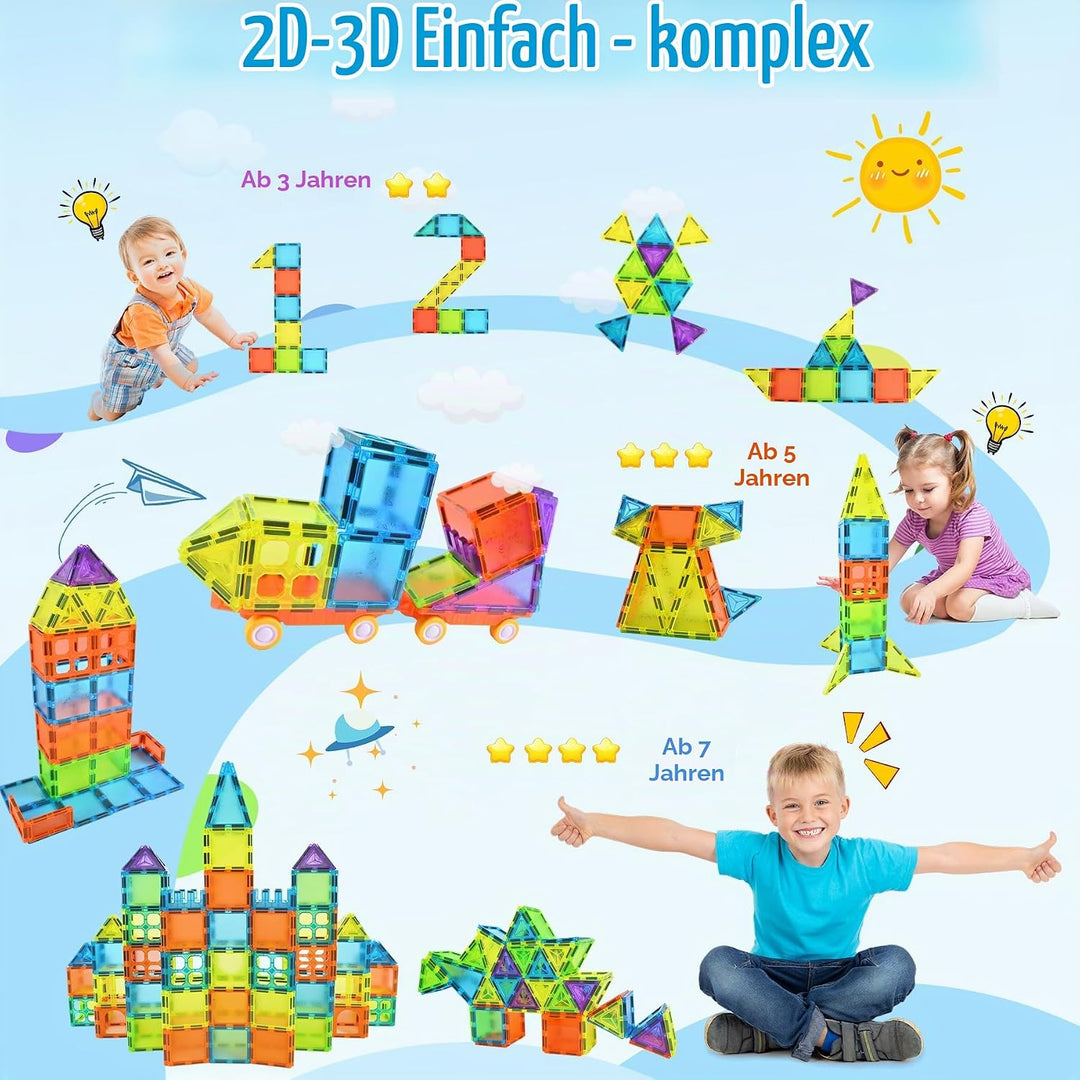Magnetische Bausteine 92PCS Magnetspielzeug STEM Magnetbausteine ab 3 Jahre, Magnet Spielzeug Kinder