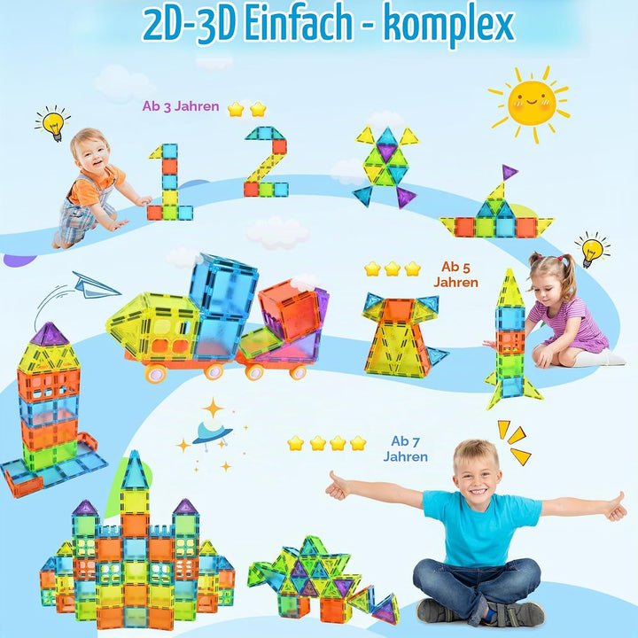 Magnetische Bausteine 92PCS Magnetspielzeug STEM Magnetbausteine ab 3 Jahre, Magnet Spielzeug Kinder
