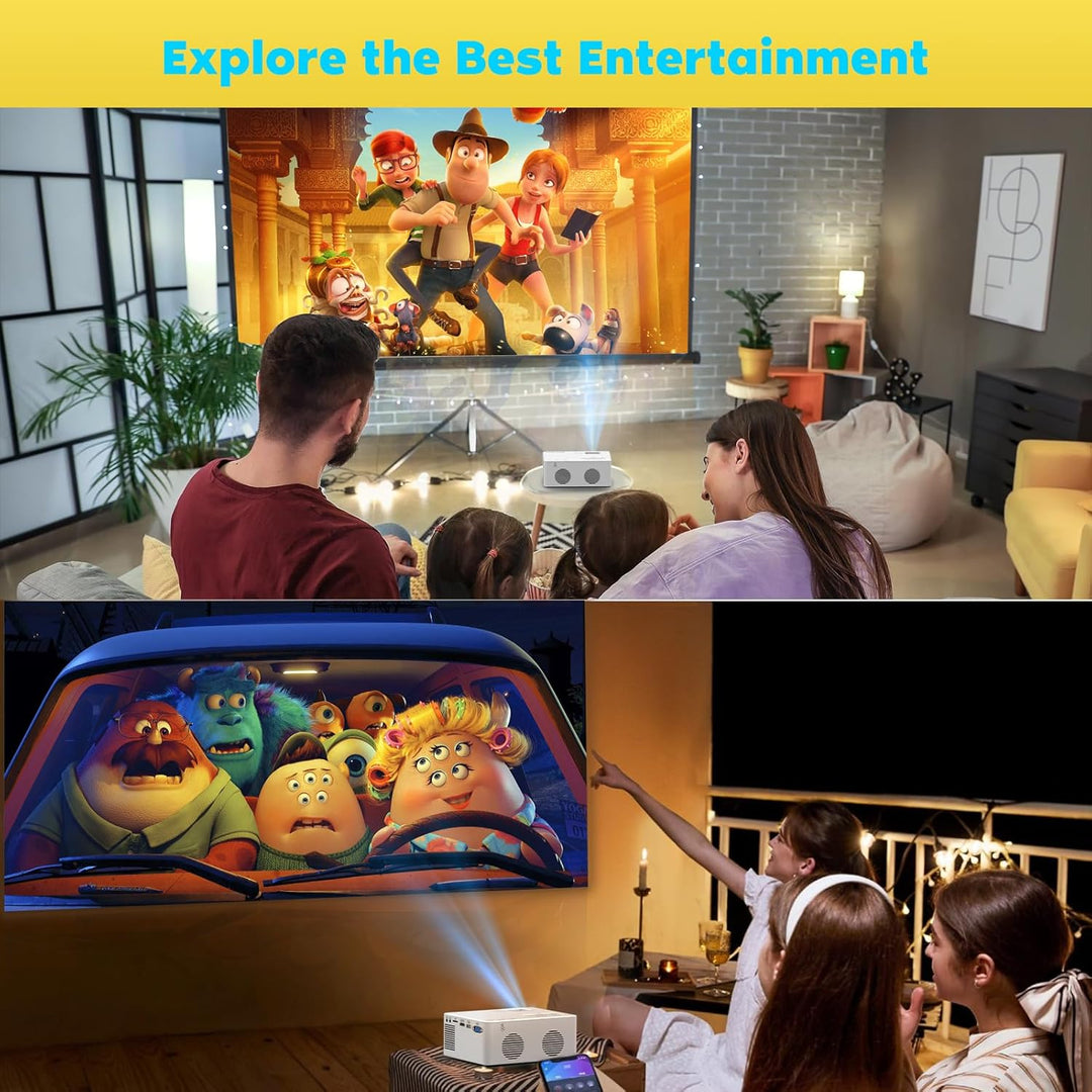 Smart Beamer mit Android, Mini Beamer WiFi6 Bluetooth5.2 Full HD 1080P Tragbarer Outdoor/Heimkino Pr