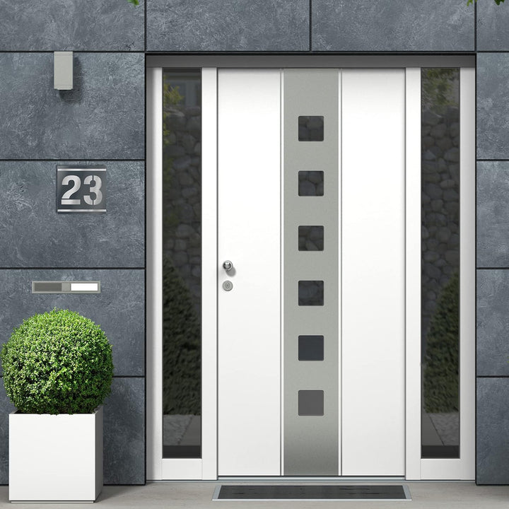 Graviers Design Hausnummernschild mit Gravur aus V2A Edelstahl 120x120mm - Anthrazit Metallic - Wett