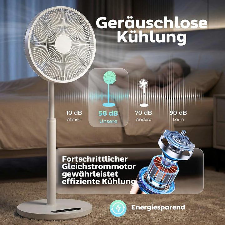 HOMCOM Standventilator, 85-108 cm Höhenverstellbar Bodenventilator mit 12 Geschwindigkeiten, DC Moto