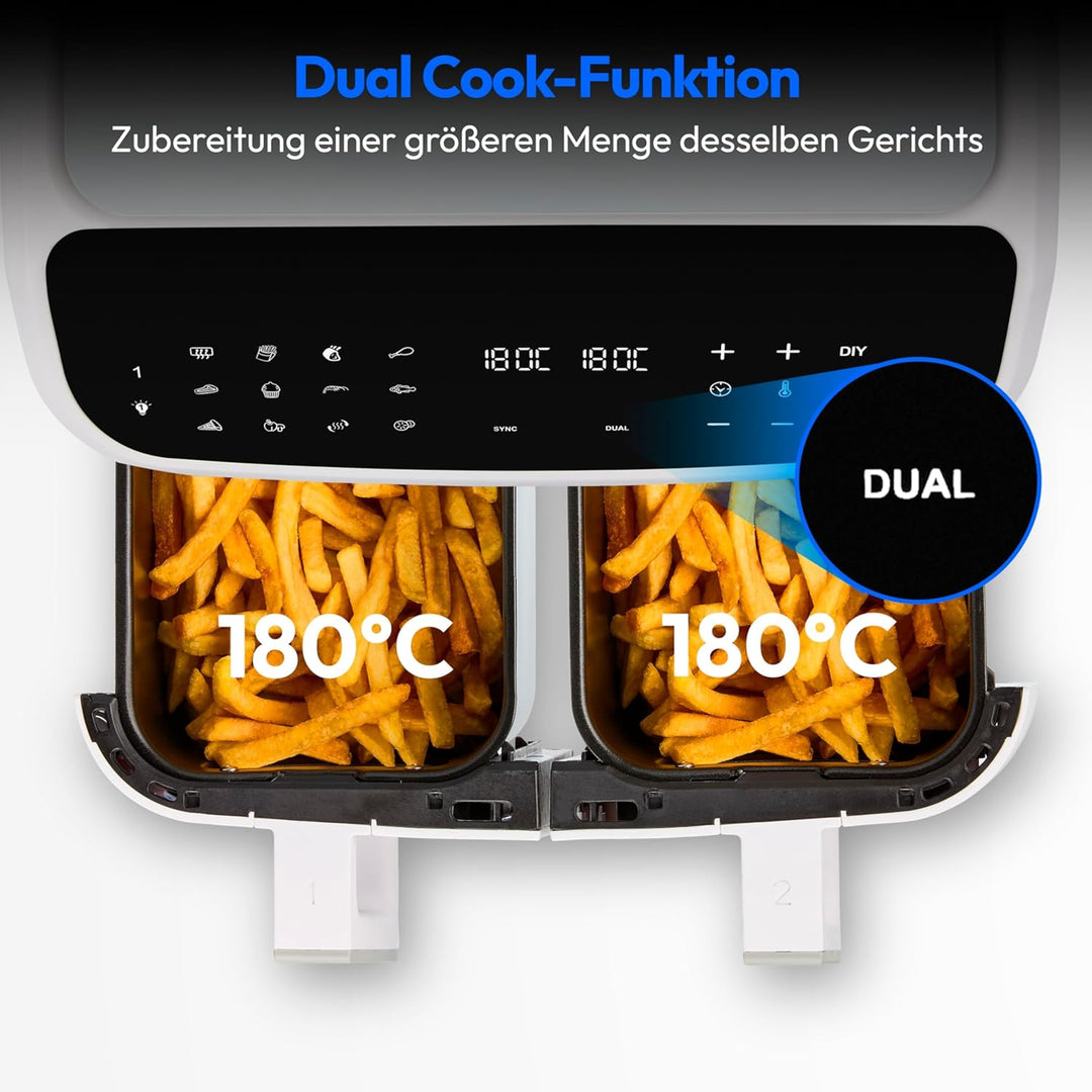 MEDION P20 XXL Heissluftfritteuse mit 2 Kammern (8,7 Liter, Airfryer, 2.600 Watt, Doppelkammer, 10 A